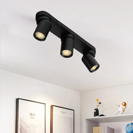 Plafoniera per cucina nera con faretti orientabili moderna 3 luci