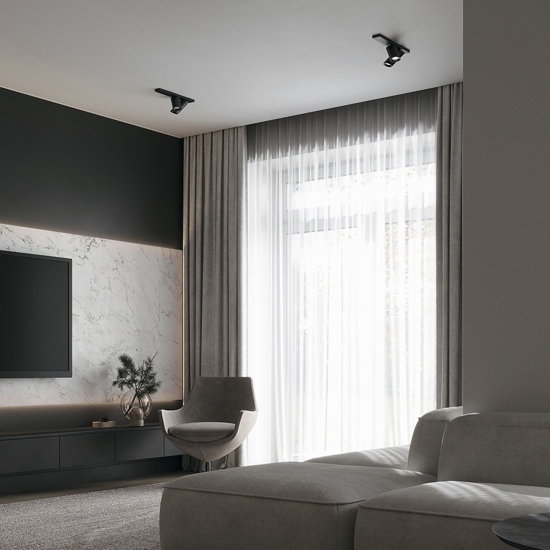 Maytoni plafoniera nera da soffitto con 2 faretti orientabili focus
