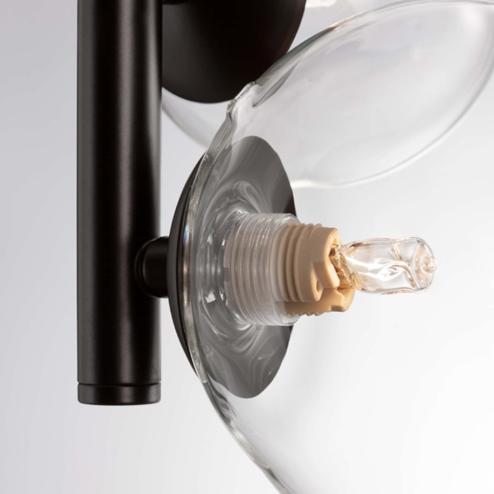 Lampadario verticale moderno nero sfere vetro per soggiorno