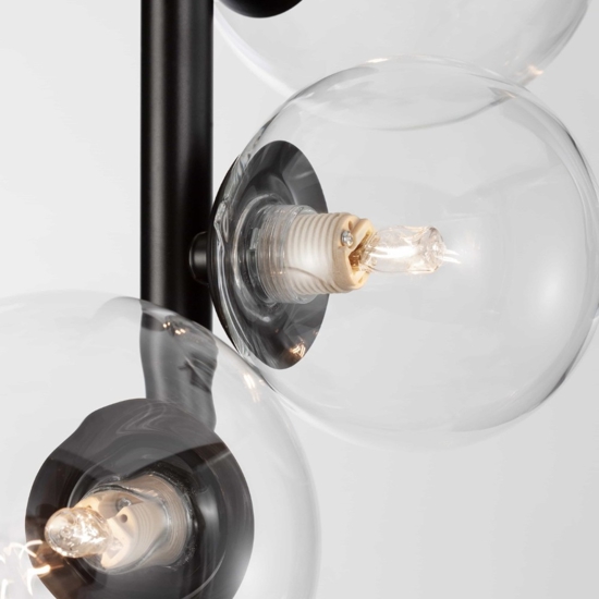 Lampadario verticale moderno nero sfere vetro per soggiorno