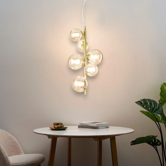 Perlage sp6 lampadario ideal lux sfere vetro ambra