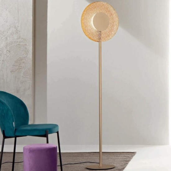 Piantana lampda da terra pt candy ondaluce vetro ambra led moderna