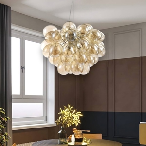 Maytoni lampadario grappolo design moderno vetri ambra trasparenti per soggiorno