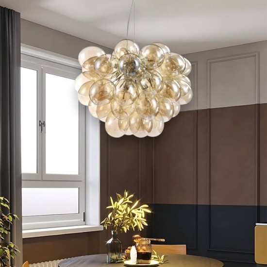 Maytoni lampadario grappolo balbo vetri ambra trasparenti per soggiorno