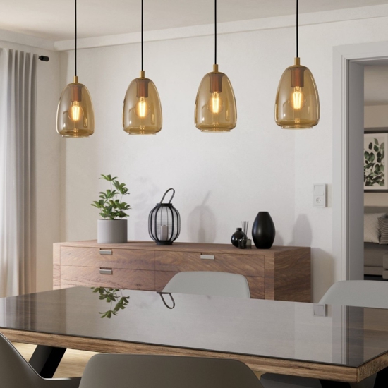 Lampadario oro vetri ambra per soggiorno