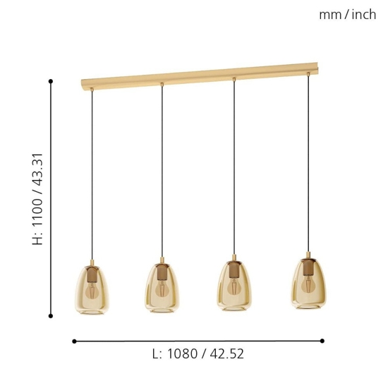 Lampadario oro vetri ambra per soggiorno