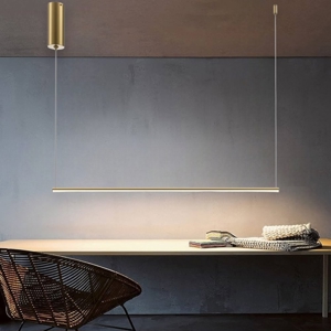 Lampadario led moderno cilindro oro orizzontale per tavolo