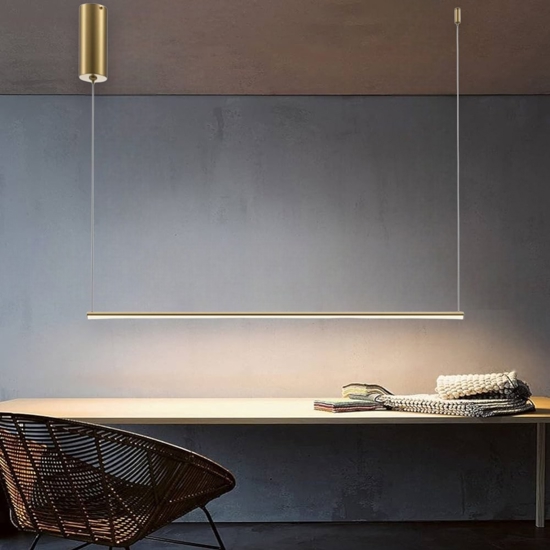 Lampadario led moderno cilindro oro orizzontale per tavolo