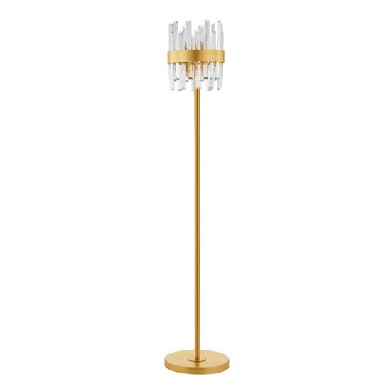 Lampada da terra elegante contemporanea in cristallo e finitura ottone