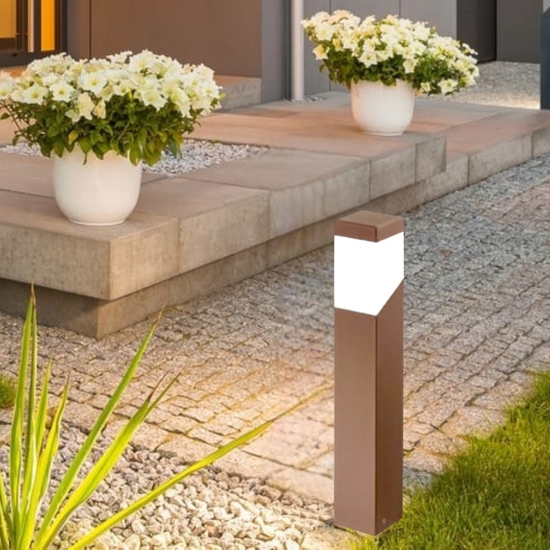 Lampiocnino da giardino moderno corten marrone gea luce sury