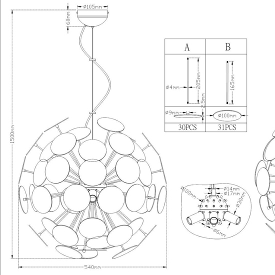 Lampadario bianco sfera per soggiorno moderno