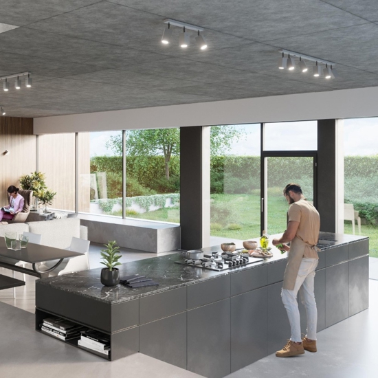 Plafoniera grigio con faretti orientabili