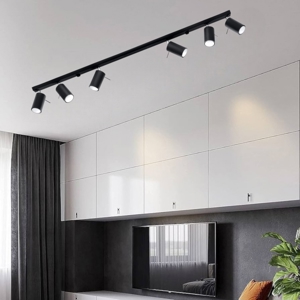 Plafoniera 118 cm nero 6 luci con faretti orientabili