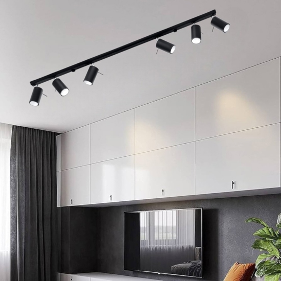 Plafoniera 118 cm nero 6 luci con faretti orientabili