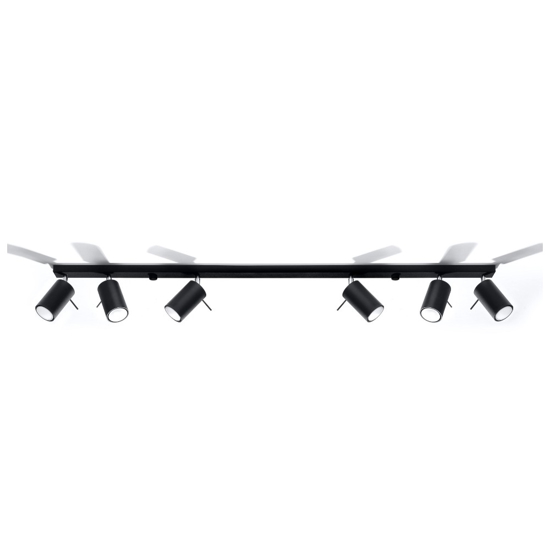 Plafoniera 118 cm nero 6 luci con faretti orientabili