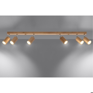 Plafoniera di legno 120cm con 6 faretti orientabili