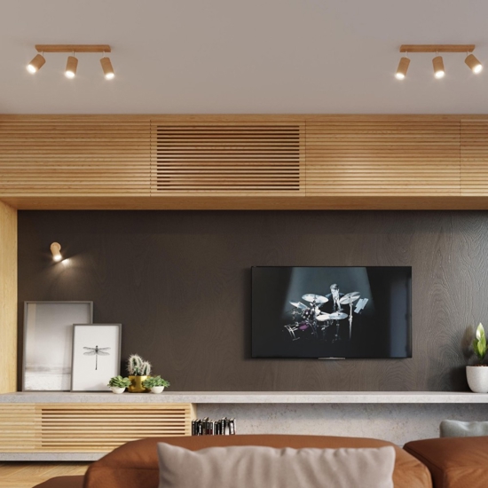 Plafoniera di legno 120cm con 6 faretti orientabili