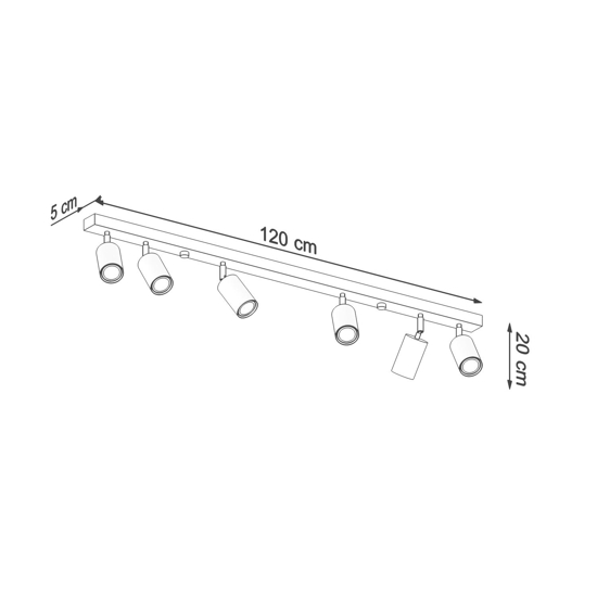 Plafoniera di legno 120cm con 6 faretti orientabili
