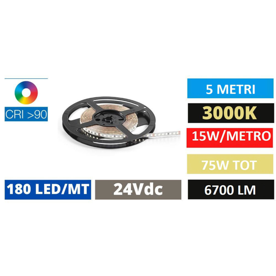 Striscia led 15w-mt 3000k 24v cri90 bobina 5mt ideal lux