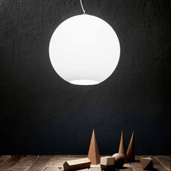 Lampadario moderno ufo sfera vetro bianco perenz