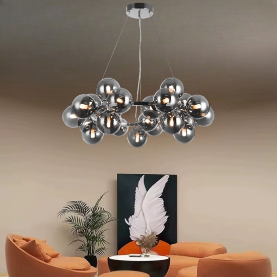 Maytoni lampadario dallas circolare per soggiorno sfere vetro fume trasparenti