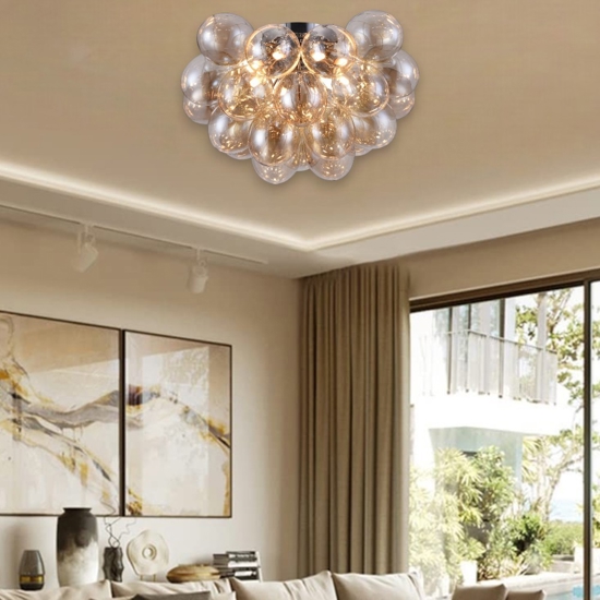 Maytoni balbo plafoniera moderna grappolo 8 luci vetri ambra trasparente
