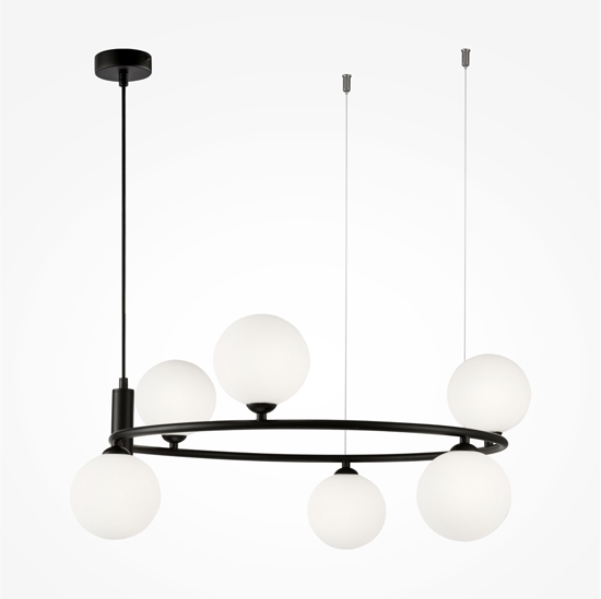 Maytoni lampadario per cucina moderna ring nero sfere vetro bianco