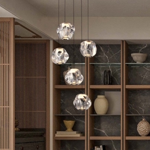 Lampadario led 25w 3000k 5 sfere pendenti per soggiorno moderno