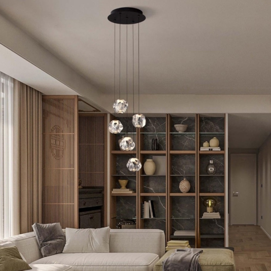 Lampadario led 25w 3000k 5 sfere pendenti per soggiorno moderno
