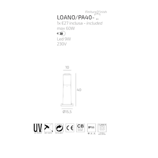 Lampioncino da giardino moderno cilindro bianco 40cm top light loano