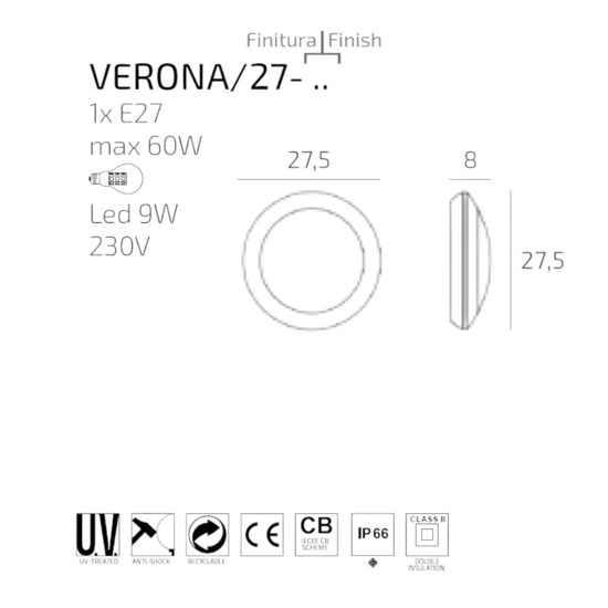 Plafoniera rotonda da esterno top light verona grigia