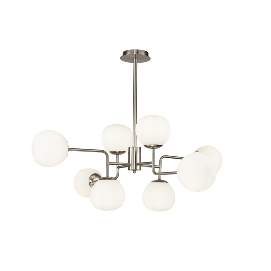 Lampadario erich per moderno 8 luci nichel sfere vetro bianco maytoni