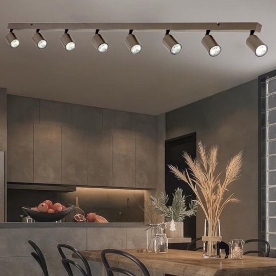 Plafoniera moderna marrone 170cm con 8 faretti orientabili