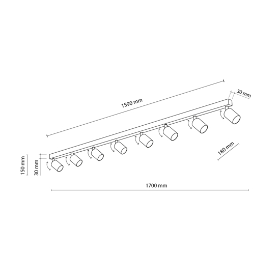 Plafoniera moderna marrone 170cm con 8 faretti orientabili