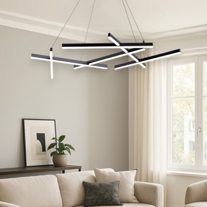 Lampadario tagli di luce design moderno led 75w 3000k nero per soggiorno