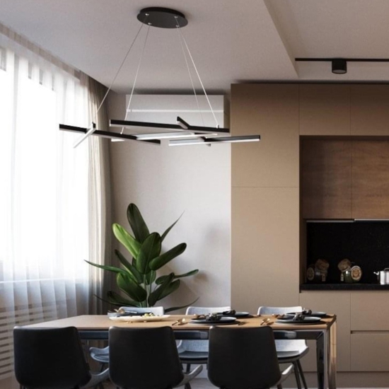 Maytoni lampadario line tagli di luce moderno led 75w 3000k nero per soggiorno
