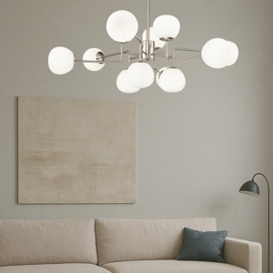 Lampadario moderno 12 sfere vetro struttura nichel per illuminazione salotto