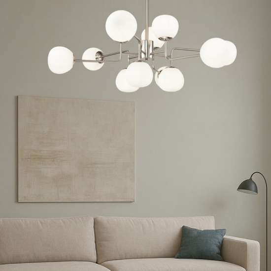 Lampadario moderno erich 12 sfere vetro nichel per salotto maytoni