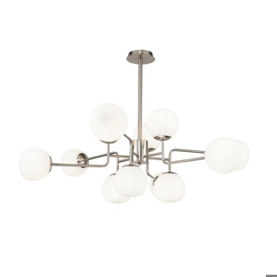 Lampadario moderno erich 12 sfere vetro nichel per salotto maytoni