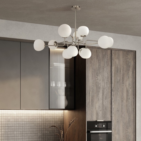Lampadario moderno erich 12 sfere vetro nichel per salotto maytoni