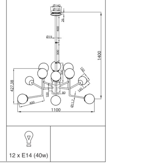 Lampadario moderno erich 12 sfere vetro nichel per salotto maytoni