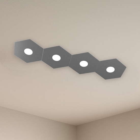 Hexagon plafoniera 4 luci led toplight moderna metallo grigio antracite