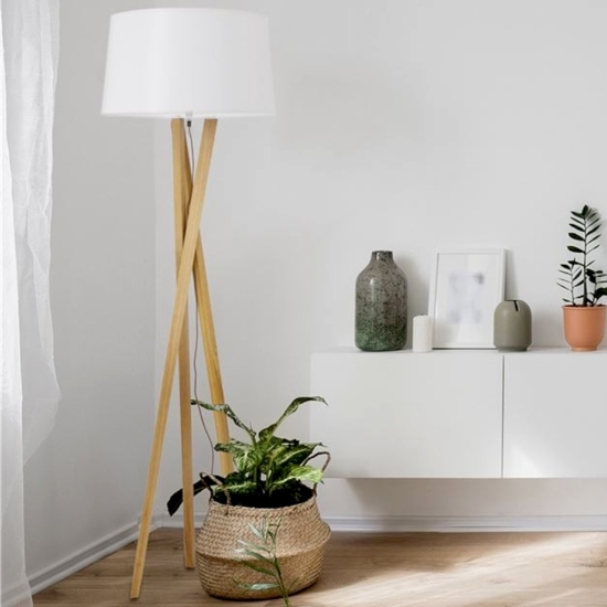 Lampada da terra moderna in legno e tessuto h160 cm