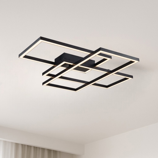 Maytoni line plafoniere led 80w 3000k geometrica rettangoli nera per soggiorno