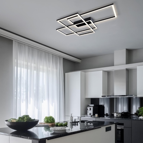Maytoni line plafoniere led 80w 3000k geometrica rettangoli nera per soggiorno
