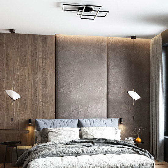 Maytoni line plafoniere led 80w 3000k geometrica rettangoli nera per soggiorno