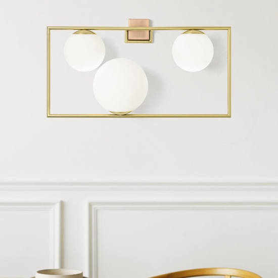 Applique lampada da parete oro 3 sfere vetro bianco miloox buble