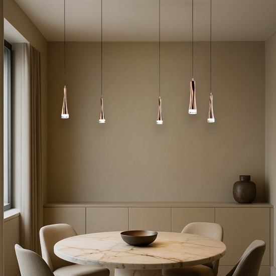 Vivida twist lampadario moderno led 18w 3000k oro rosa