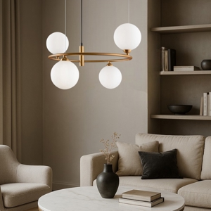 Lampadario moderno oro per salotto sfere vetro bianco maytoni