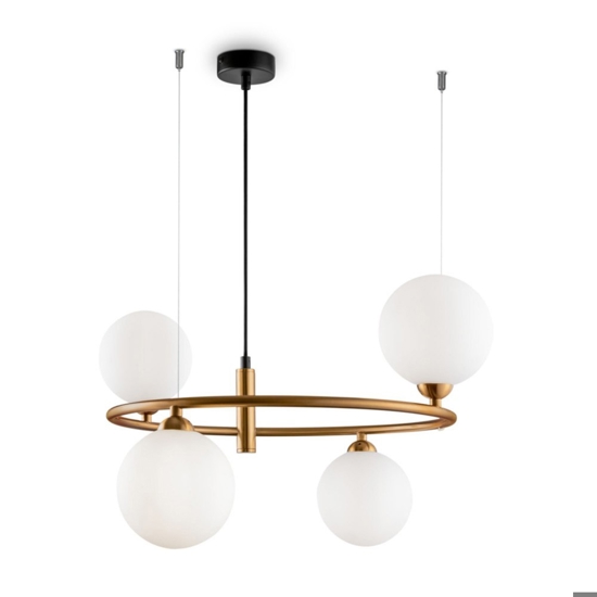 Lampadario ring moderno oro per salotto sfere vetro bianco maytoni